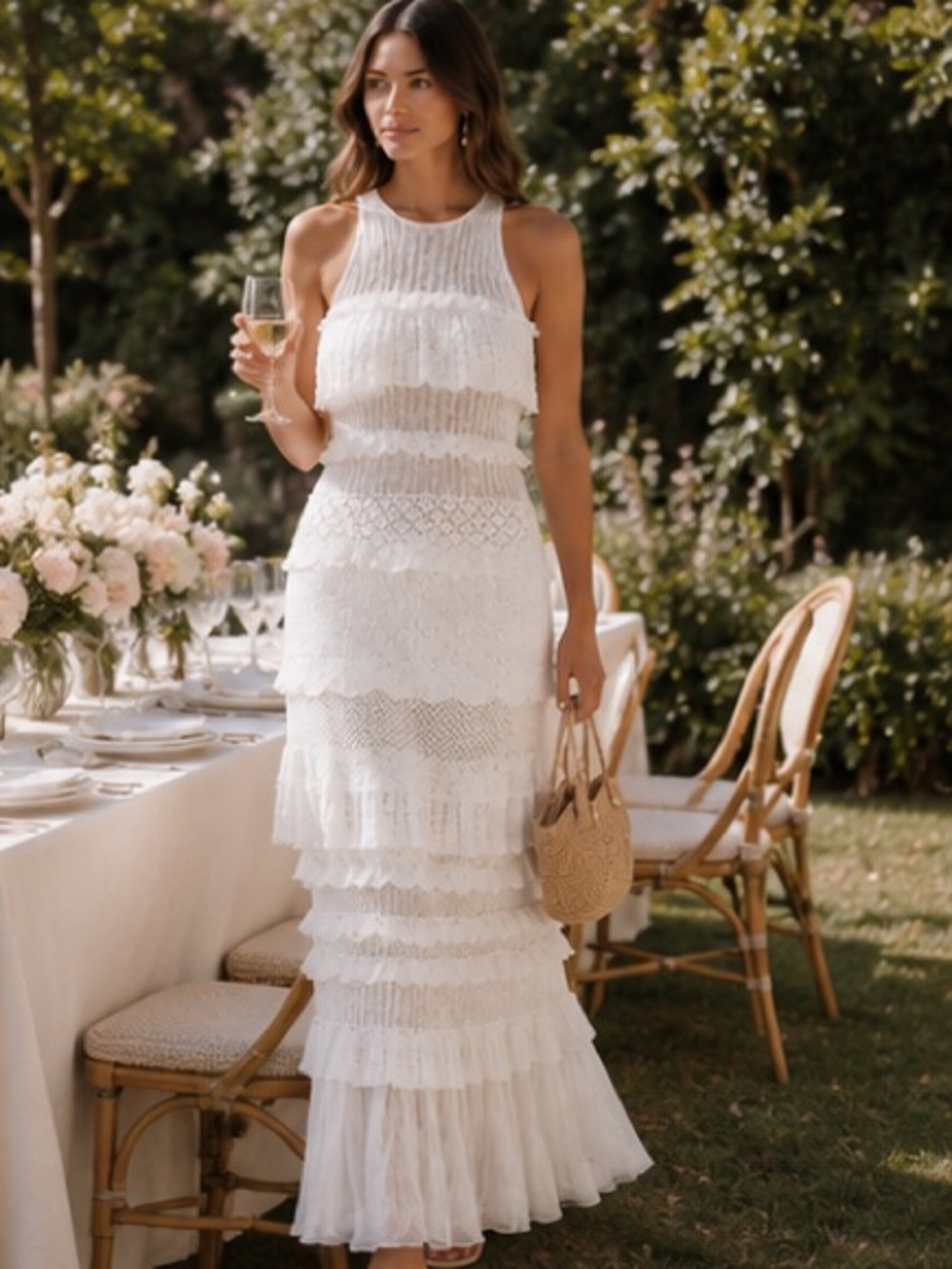 NWT STAUD Sorrento Crochet Knit Tiered Maxi Dress in White Sz L - Picture 6 of 17
